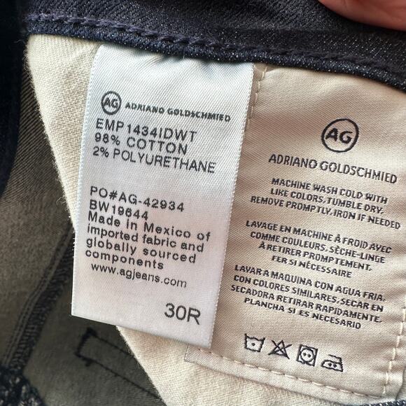 NWT AG Adriano Dark Wash Prima Cigarette Leg 5 Pocket Denim Jean 30R - Picture 11 of 16